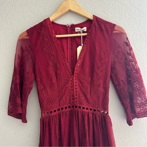 Southern Fried Chics Red Lace Maxi Dress XS NWT Romantic Boho Sheer Overlay NWT - Picture 7 of 16